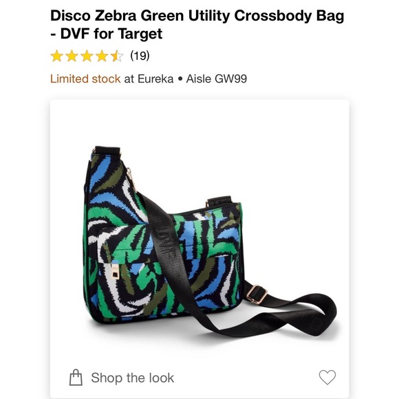 NWT DVF for Target Utility Crossbody Bag in Disco Zebra Green print 10” x 10” - Picture 3 of 5